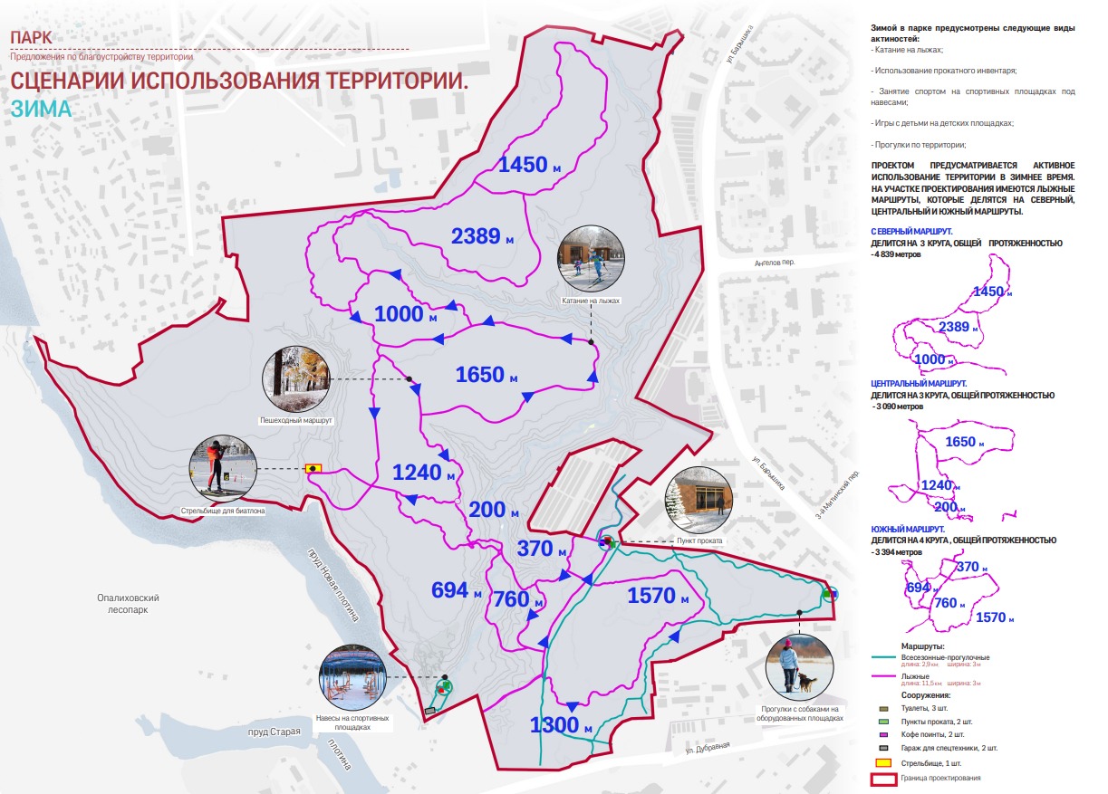 Предполагаемая схема лыжных маршрутов в парке "Новая звезда" в Митино.